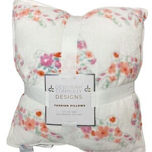 NEW Deborah Connolly pastel floral bunny print plush fleece pillows 2 pack
